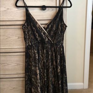 AQUA black lace overlay flare dress